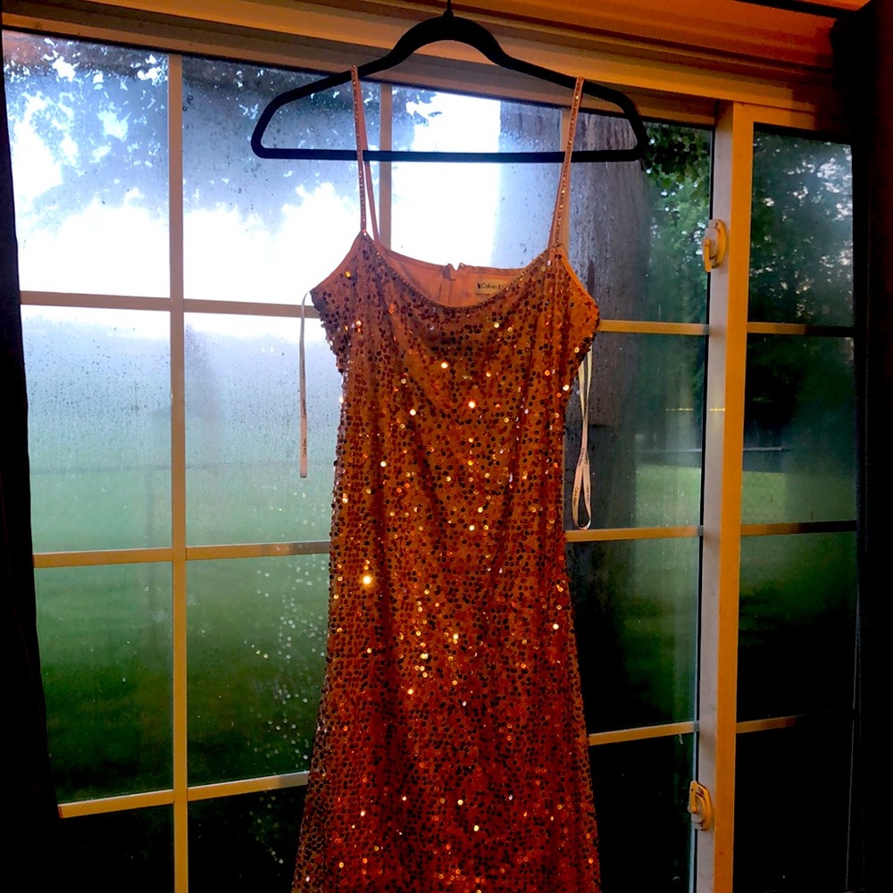 Beautiful soft pink sequin swing dress  with rhinestone straps Size 10